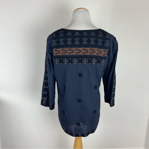 Figue Beaded Embroidered Boho Peasant Top Navy Size S - Picture 3 of 6